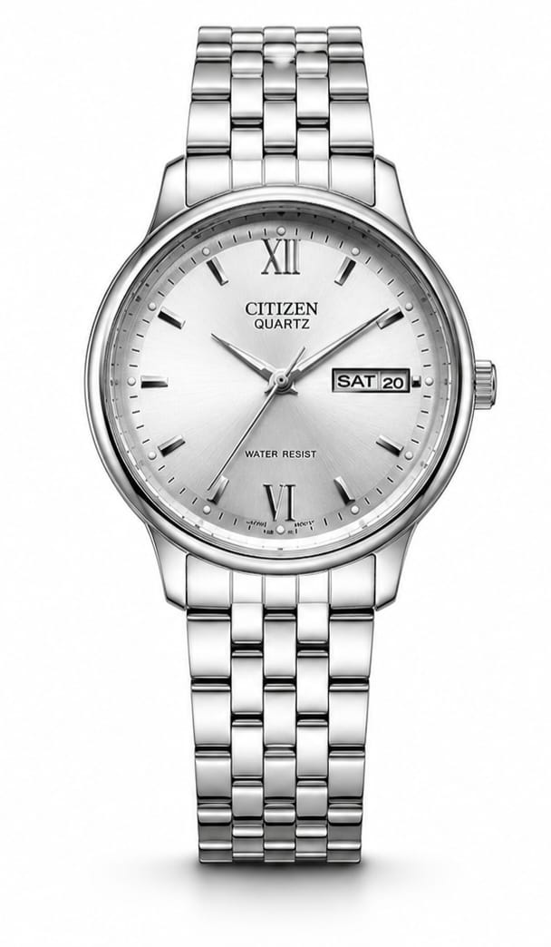 Citizen Men's Silver Stainless Steel Quartz Watch with Day & Date Display