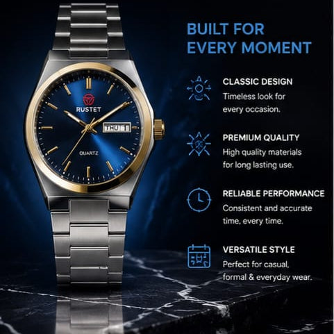 Rustet Premium Quartz Watch – Blue Dial