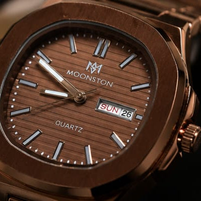 Moonston Men's Brown Stainless Steel Quartz Watch with Day & Date Display