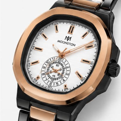 Moonston Men's Black & Rose Gold Quartz Watch with Small Seconds Dial