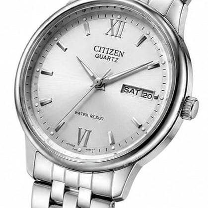 Citizen Men's Silver Stainless Steel Quartz Watch with Day & Date Display