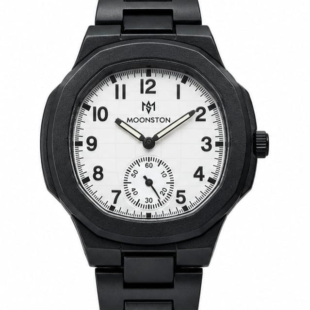 Moonston Men's Black Stainless Steel Quartz Watch with Small Seconds Dial