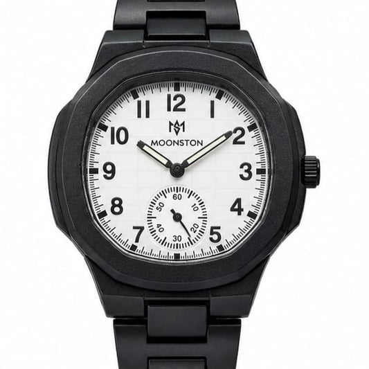 Moonston Men's Black Stainless Steel Quartz Watch with Small Seconds Dial