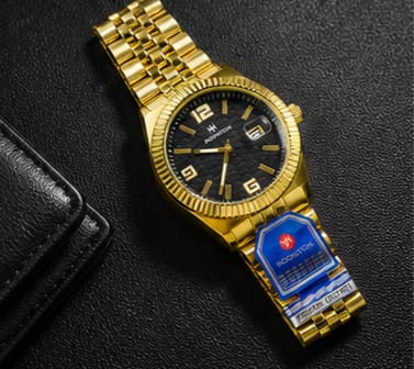 MOONSTON GOLDEN WATCH WITH DATE DISPLAY