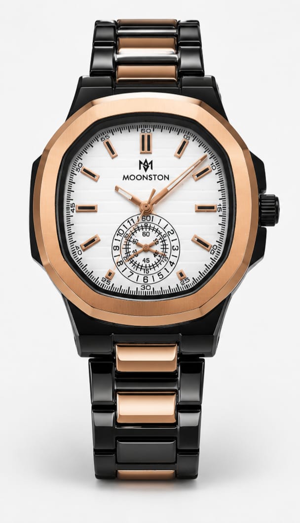Moonston Men's Black & Rose Gold Quartz Watch with Small Seconds Dial