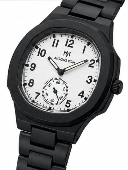Moonston Men's Black Stainless Steel Quartz Watch with Small Seconds Dial